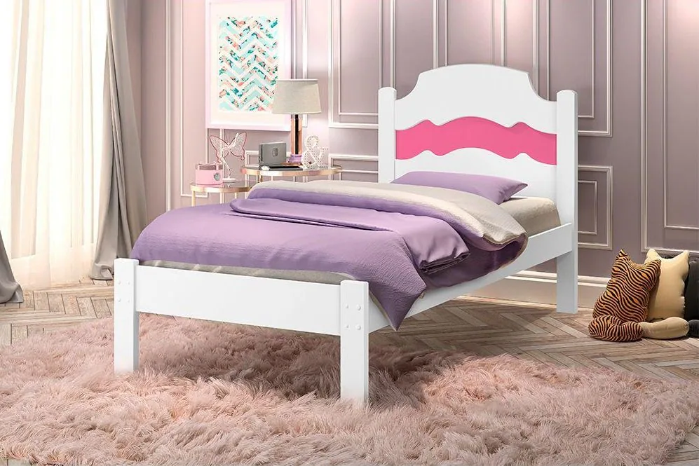 Cama Solteiro Íris Branco/Rosa/Azul – VJ MÓVEIS