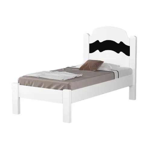 Cama Solteiro Íris Branco/Preto/Branco – VJ MÓVEIS