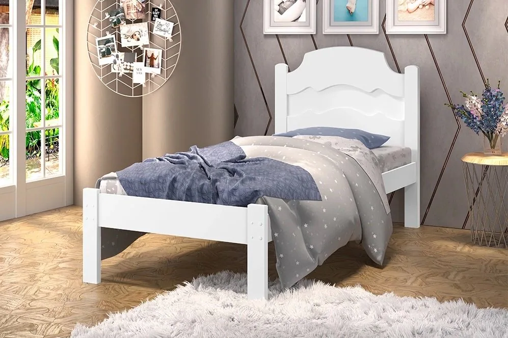 Cama Solteiro Íris Branco/Preto/Branco – VJ MÓVEIS