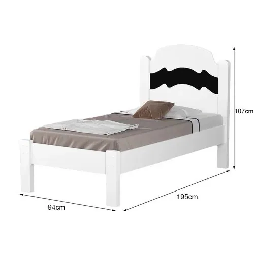 Cama Solteiro Íris Branco/Preto/Branco – VJ MÓVEIS