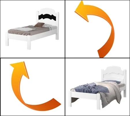 Cama Solteiro Íris Branco/Preto/Branco – VJ MÓVEIS