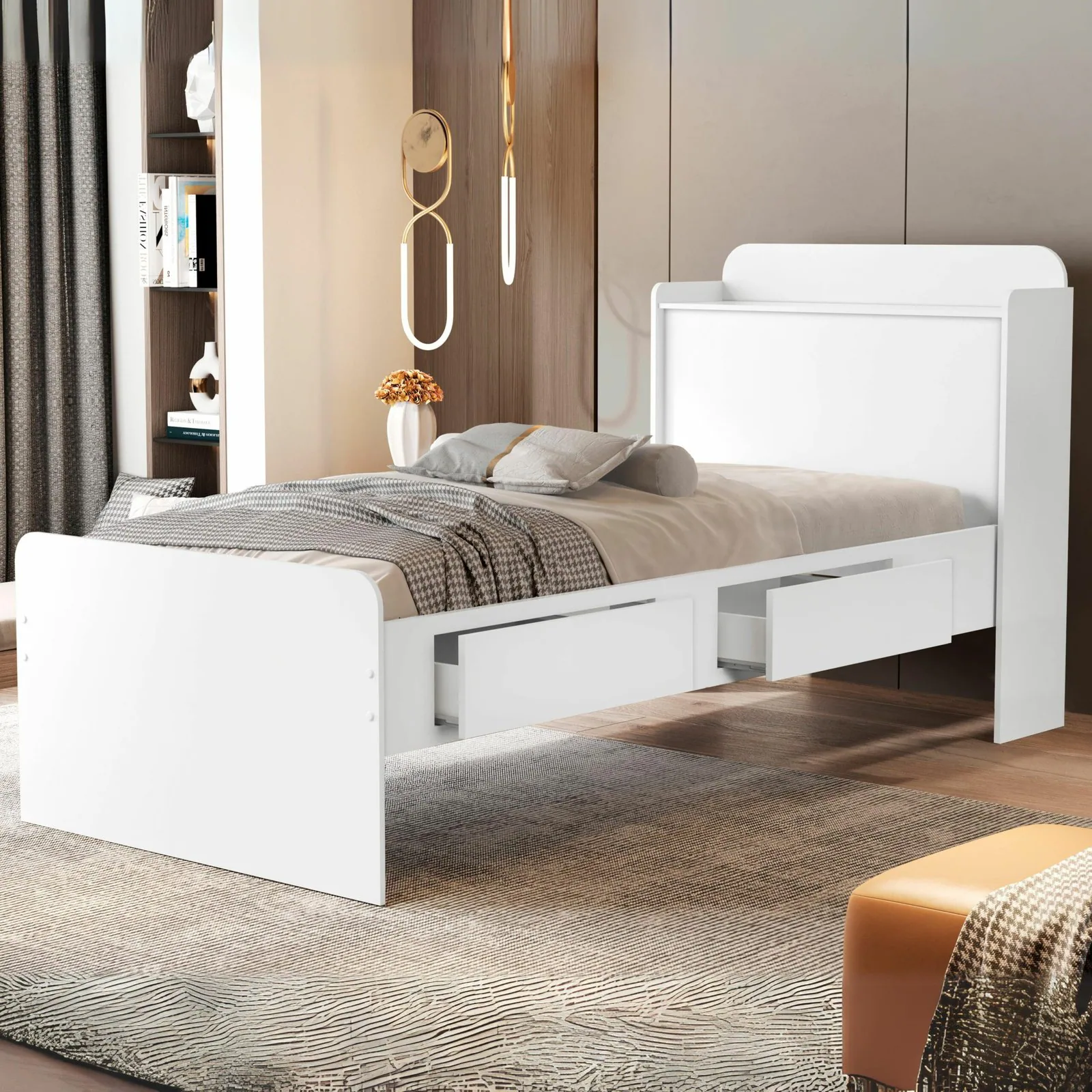 Cama Solteiro Baú Tamires Branco – MADEC/VJ MÓVEIS
