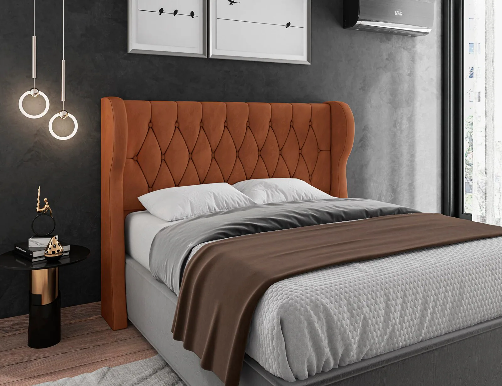 Cabeceira Casal Maldivas Veludo Laranja – ITALIANFLEX