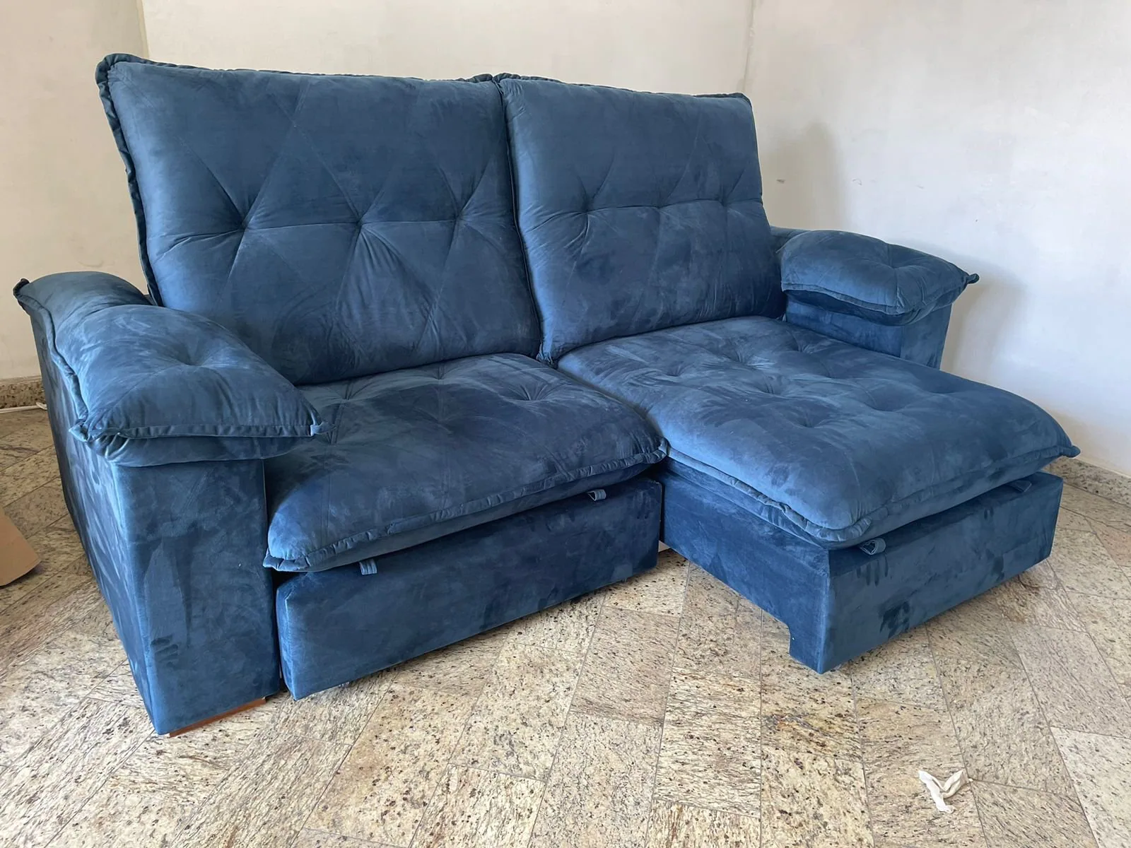 Sofá Retrátil e Reclinável Corvette 2,90 m Azul – D’VITRINE ESTOFADOS