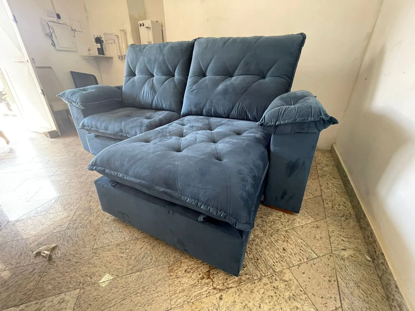 Sofá Retrátil e Reclinável Corvette 2,50 m Azul – D’VITRINE ESTOFADOS