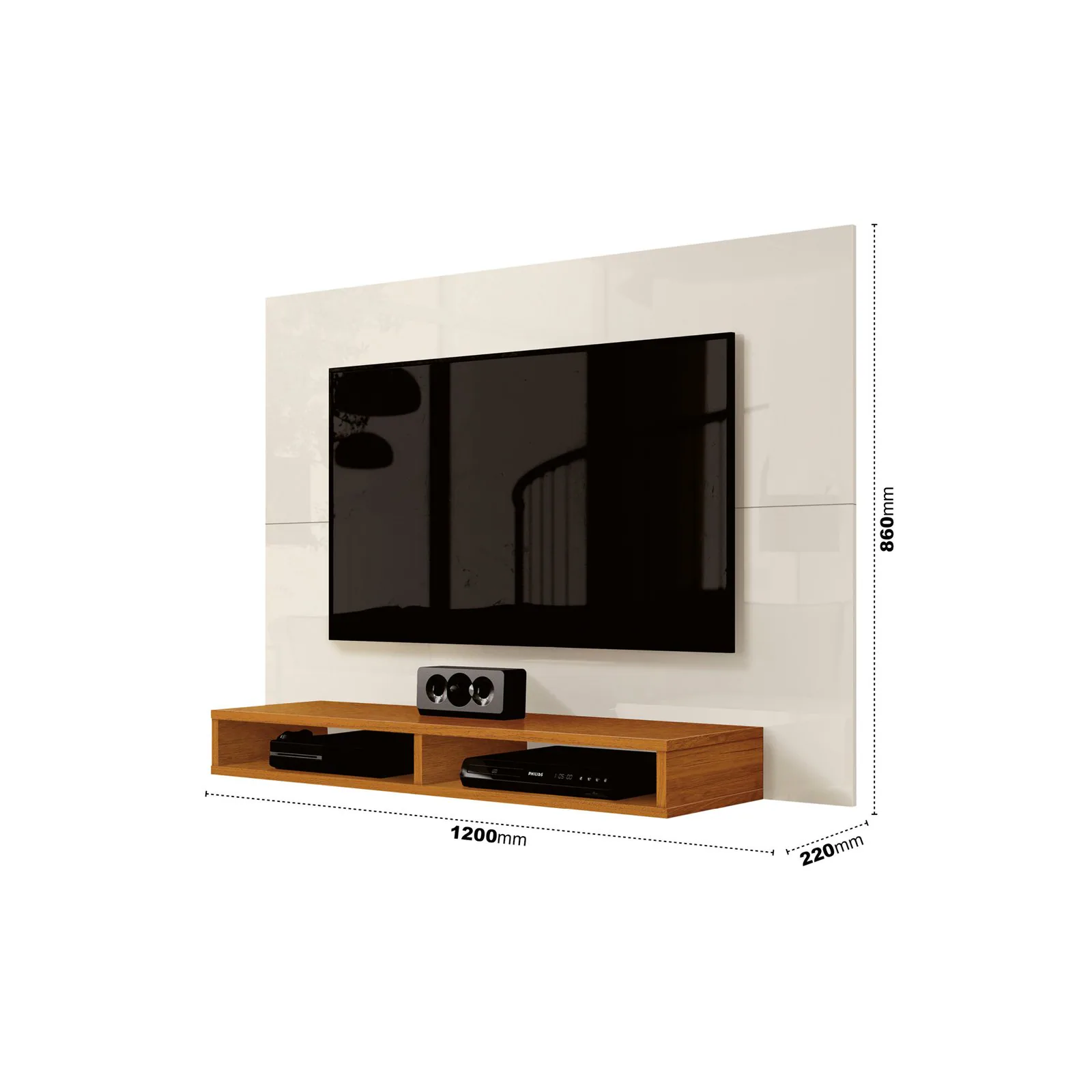Painel até 43″ Fox New Off White/Cedro – EDN MÓVEIS
