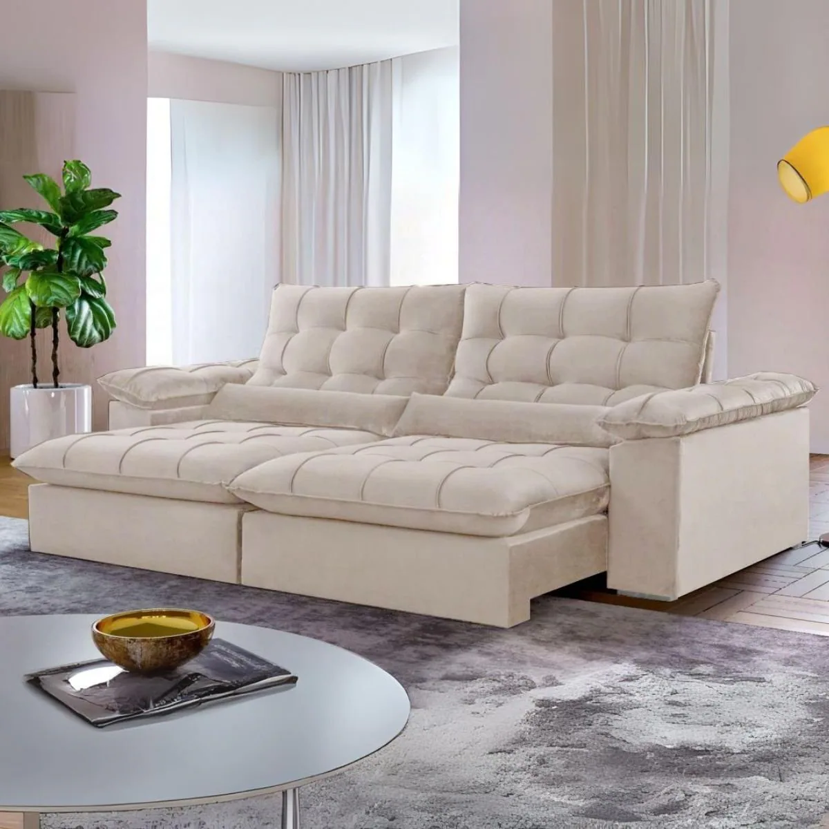 Sofá Retrátil e Reclinável Malibu 2,50 m Bege – VIVAZ ESTOFADOS