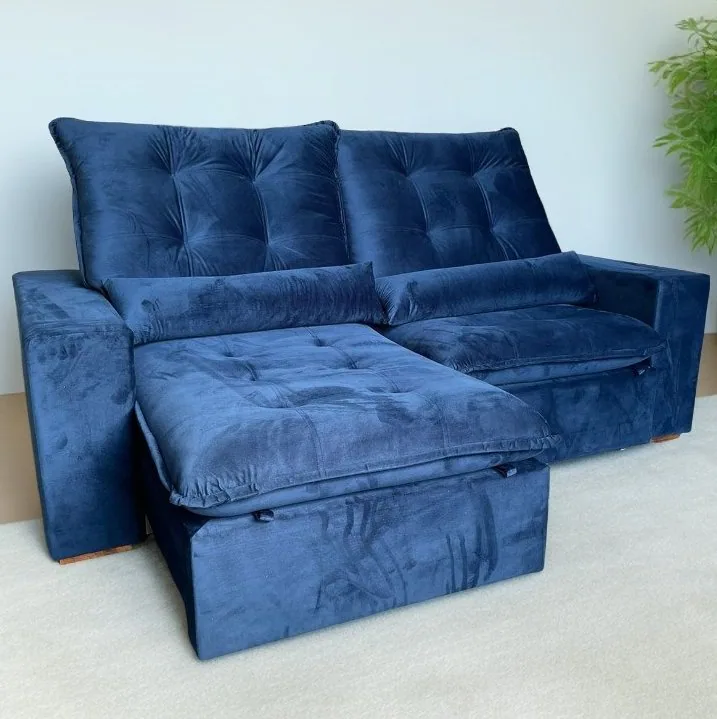 Sofá Retrátil e Reclinável Malu 2,10 m Azul – D’VITRINE ESTOFADOS