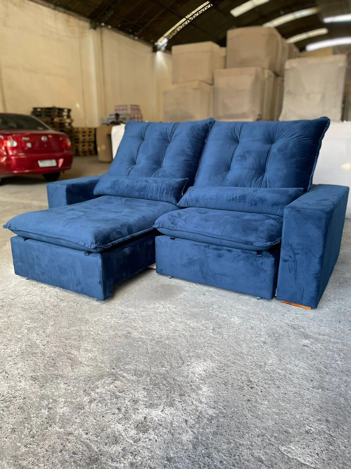 Sofá Retrátil e Reclinável Malu 2,10 m Azul – D’VITRINE ESTOFADOS