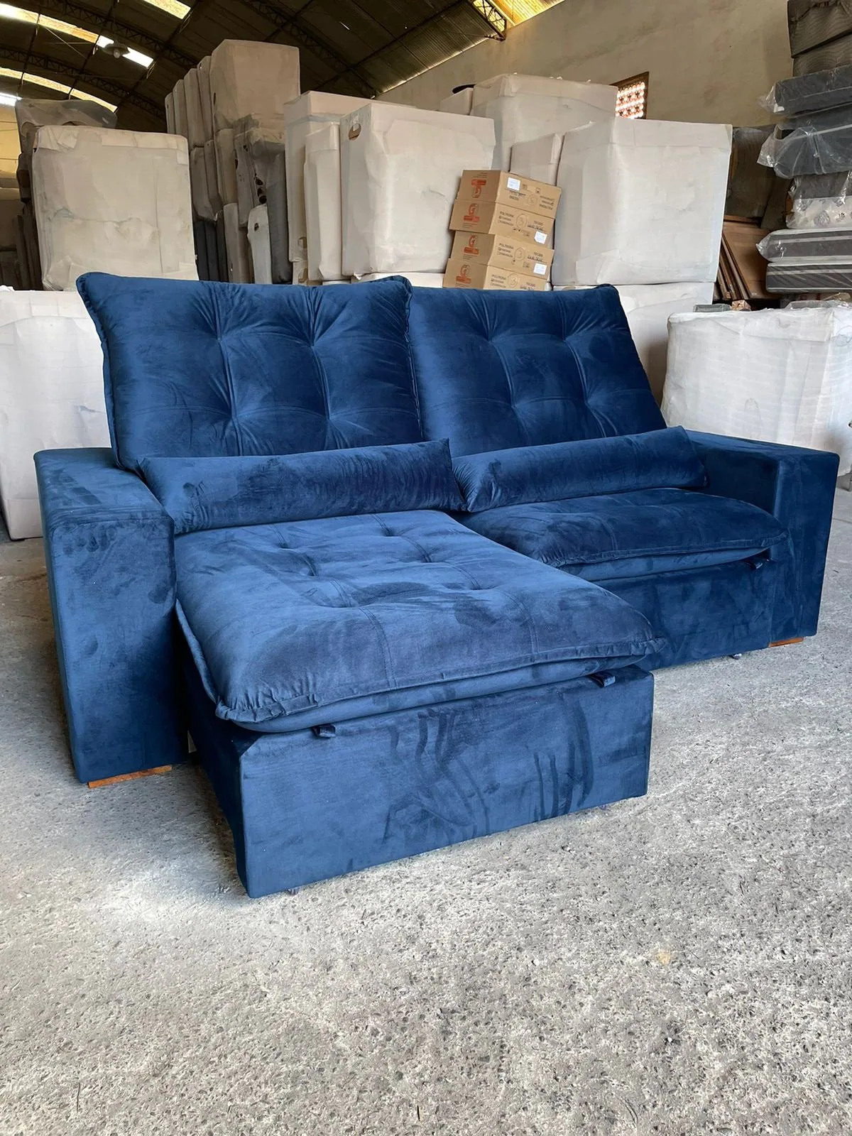 Sofá Retrátil e Reclinável Malu 2,10 m Azul – D’VITRINE ESTOFADOS