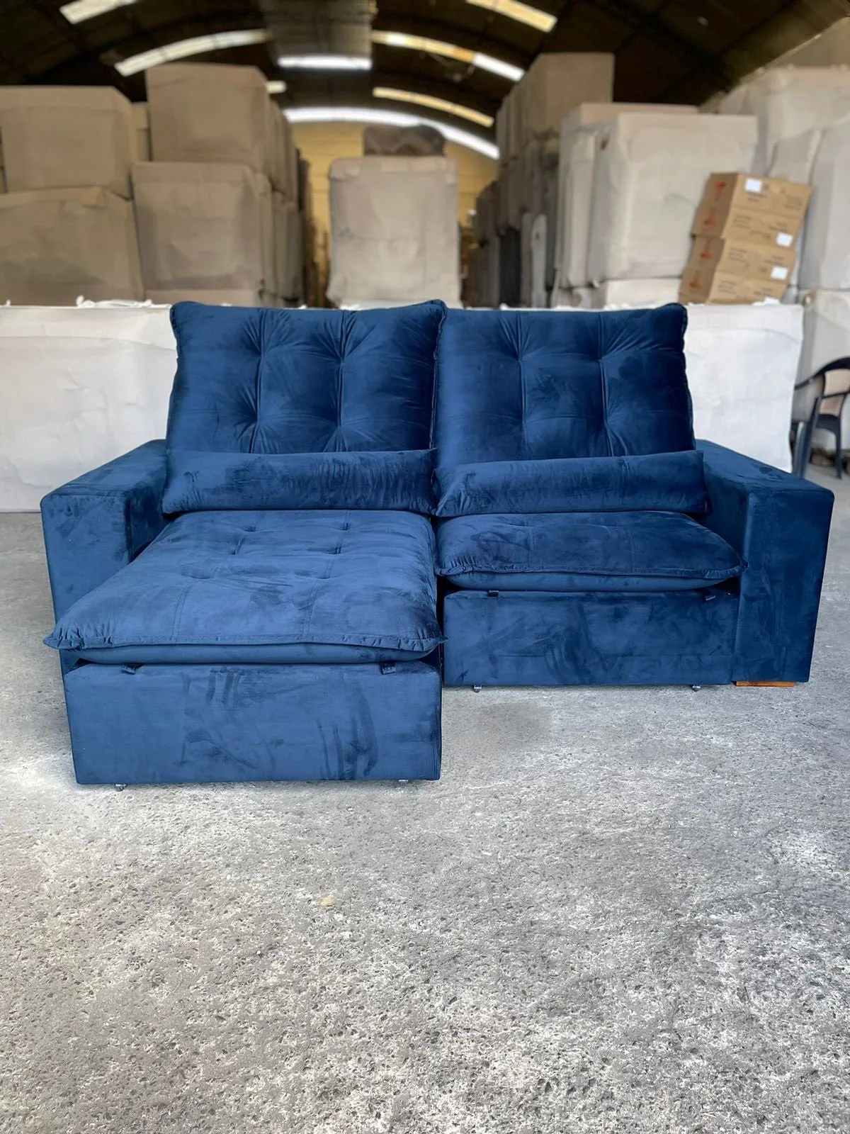 Sofá Retrátil e Reclinável Malu 2,50 m Azul – D’VITRINE ESTOFADOS
