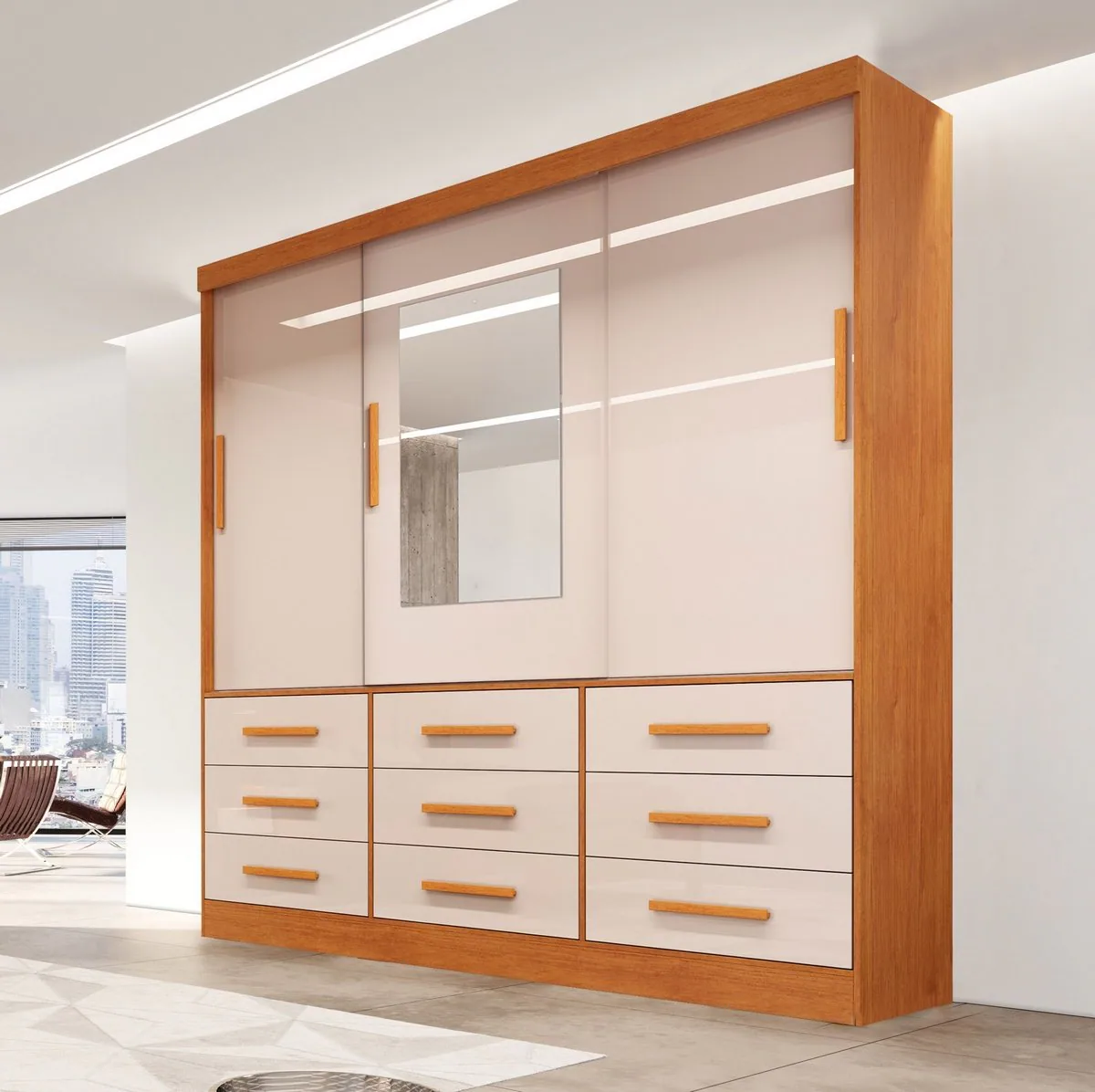 Guarda-Roupa 3 Portas(Sem Pés)Athenas 1,80 m Nature/Off White – BIANCHI