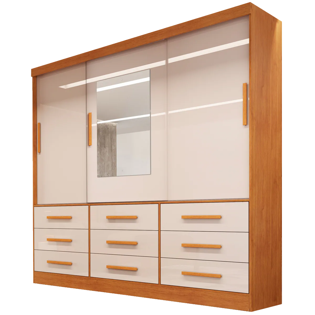 Guarda-Roupa 3 Portas(Sem Pés)Athenas 1,80 m Nature/Off White – BIANCHI