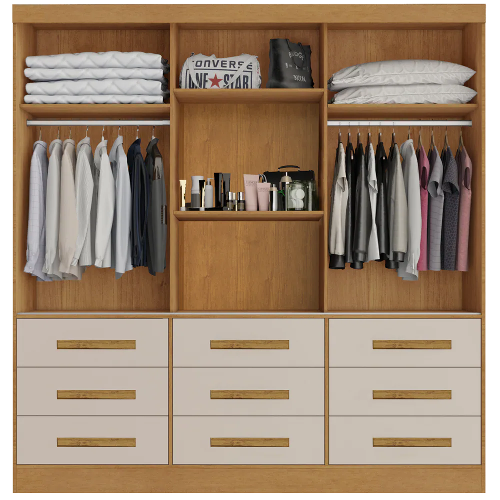 Guarda-Roupa 3 Portas(Sem Pés)Athenas 1,80 m Nature/Off White – BIANCHI