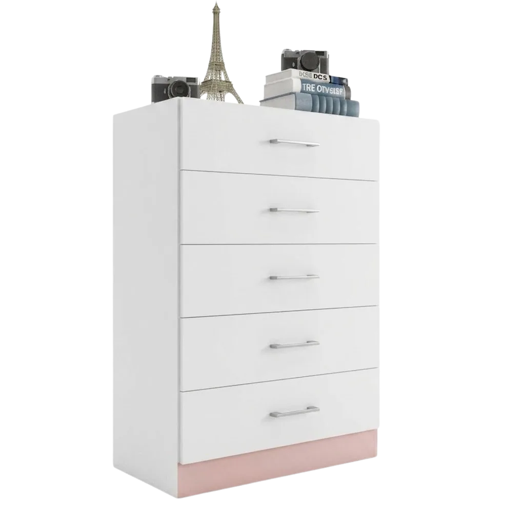 Cômoda 5 Gavetas Aruba Branco/Rosa/Azul Flex – FELLICCI