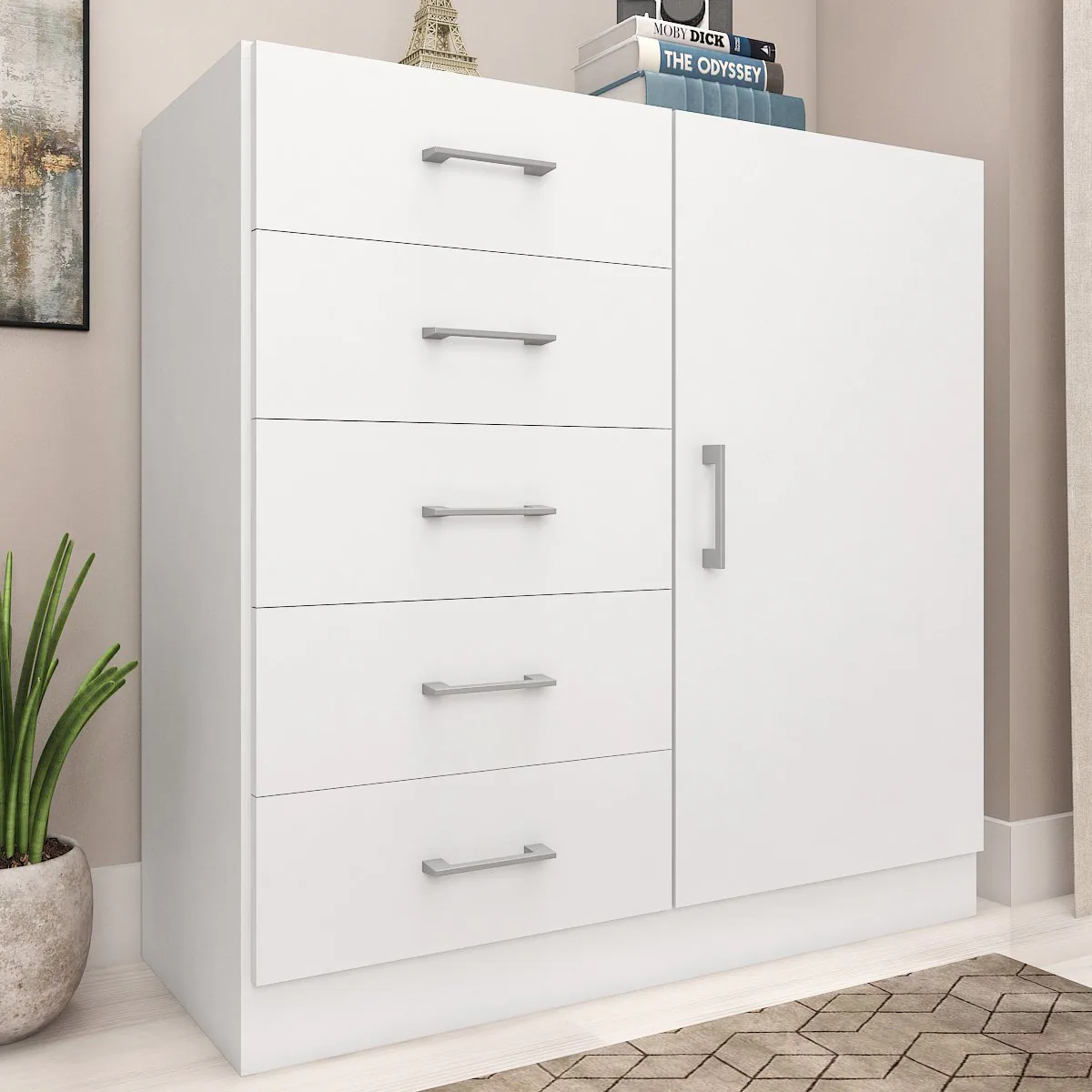 Cômoda 5 Gavetas com Sapateira Miami Branco – FELLICCI