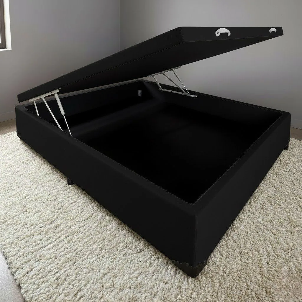 Base Box Casal Bau Corino Preto – ALTO NIVEL CAMAS E COLCHOES