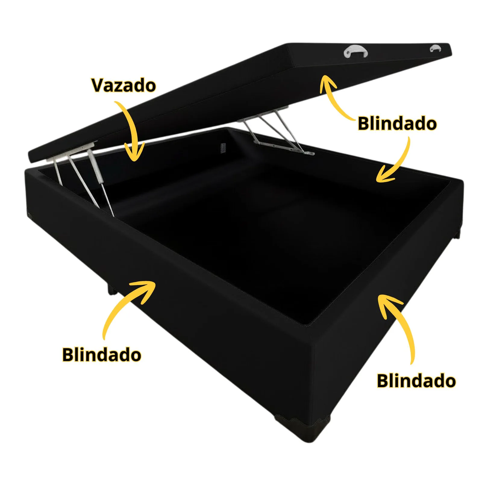 Base Box Casal Bau Corino Preto – ALTO NIVEL CAMAS E COLCHOES
