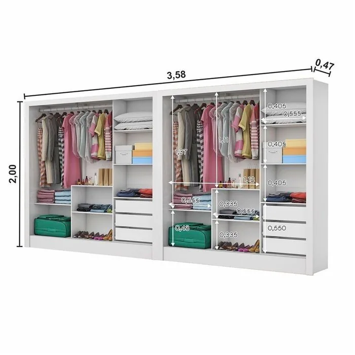 Closet Dubai/Santiago 1,79 m x 1,79 m Branco – CARIOCA MÓVEIS