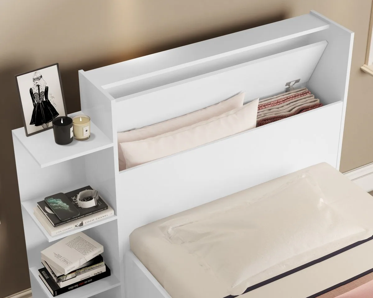 Cama Solteiro Baú Isa Branco – MADEC/VJ MÓVEIS