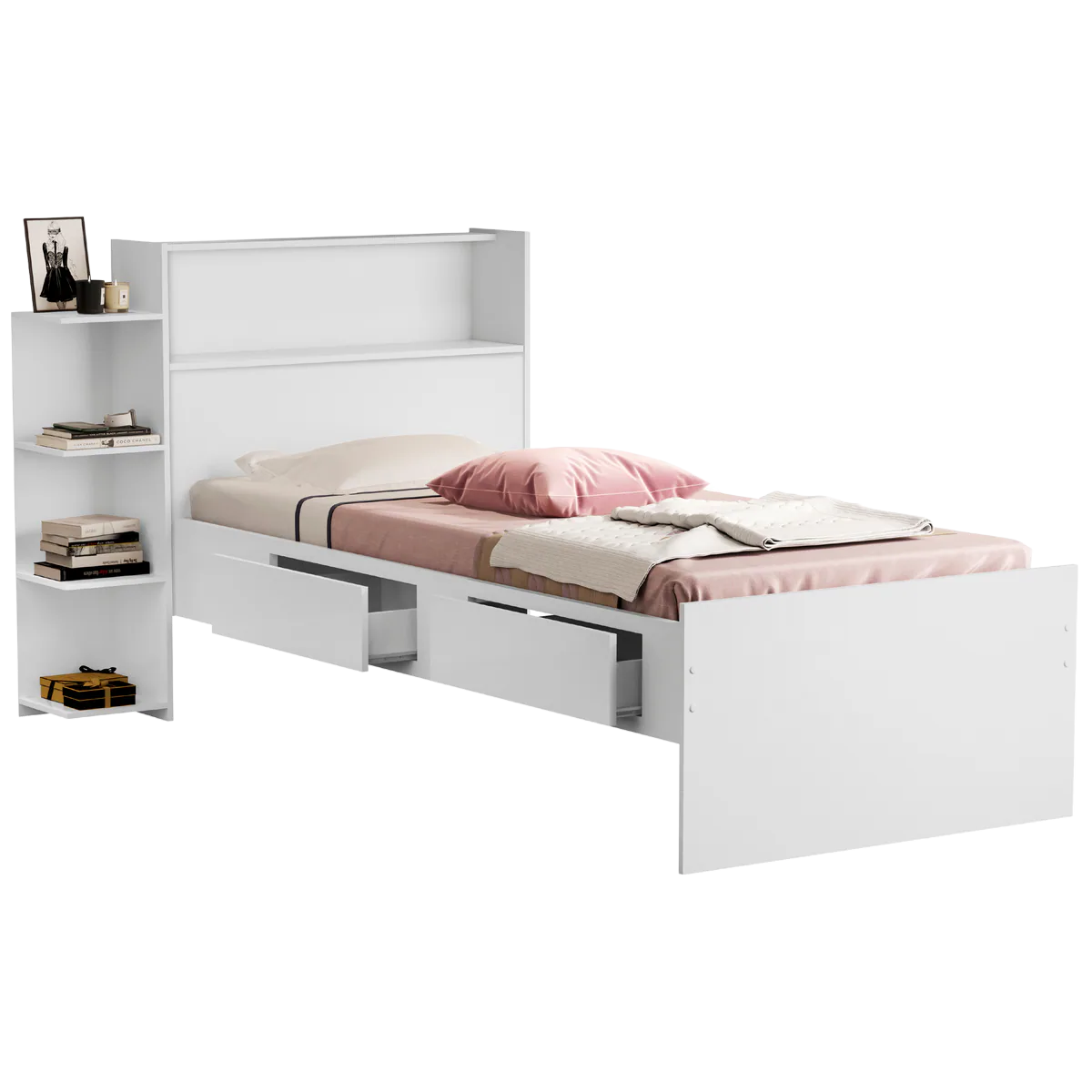 Cama Solteiro Baú Isa Branco – MADEC/VJ MÓVEIS