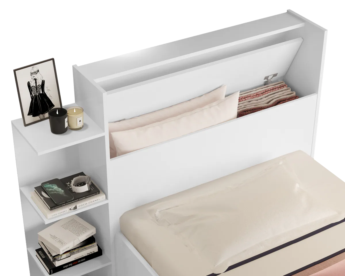 Cama Solteiro Baú Isa Branco – MADEC/VJ MÓVEIS