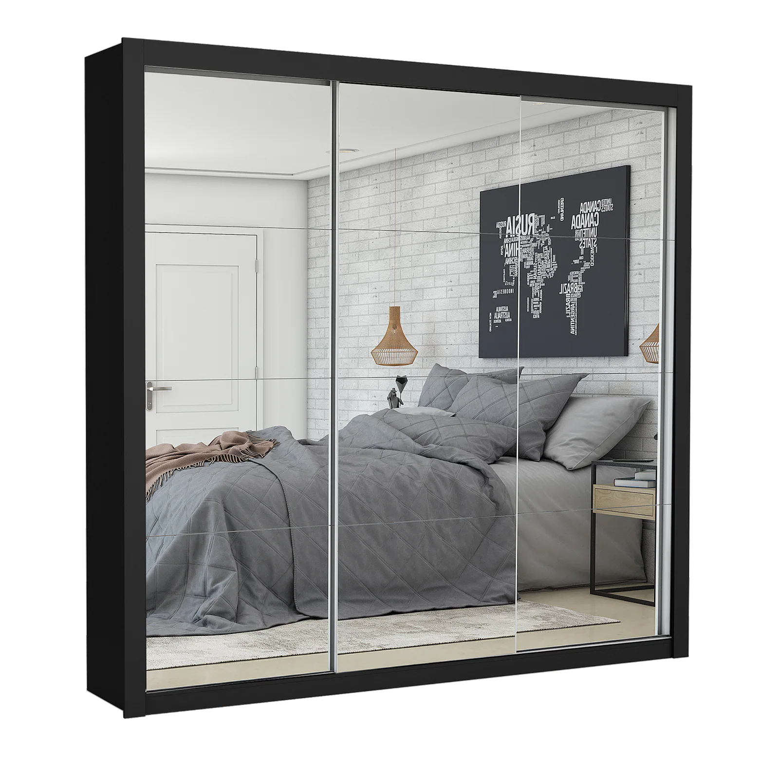 Guarda-Roupa Veneza/Clara/Berlim Premium(3 Portas espelhadas) 1,855 m Preto – CARIOCA MÓVEIS