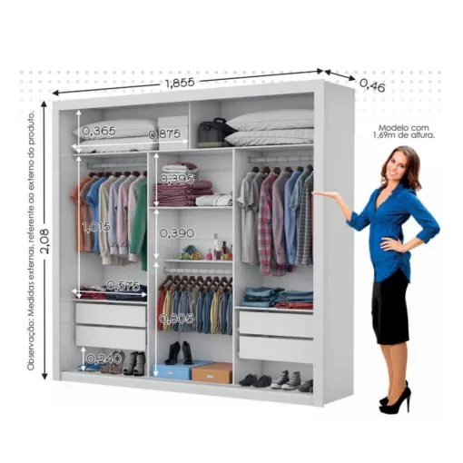 Guarda-Roupa Veneza/Clara/Berlim Premium(3 Portas espelhadas) 1,855 m Preto – CARIOCA MÓVEIS