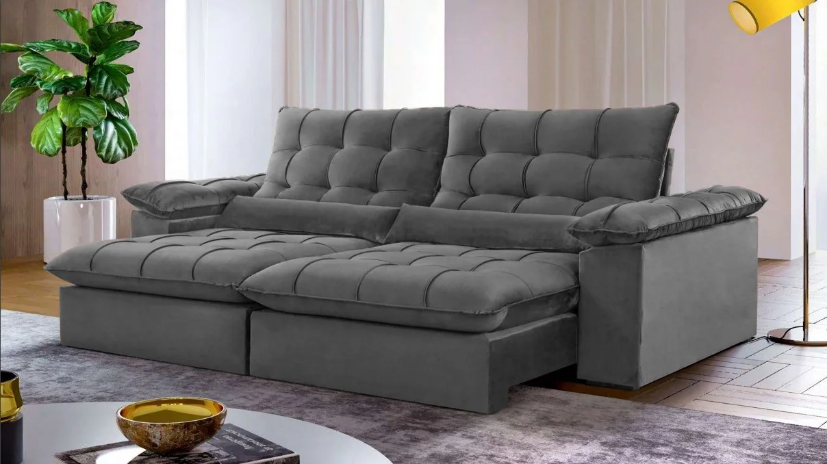Sofá Retrátil e Reclinável Malibu 250 Cinza – VIVAZ ESTOFADOS