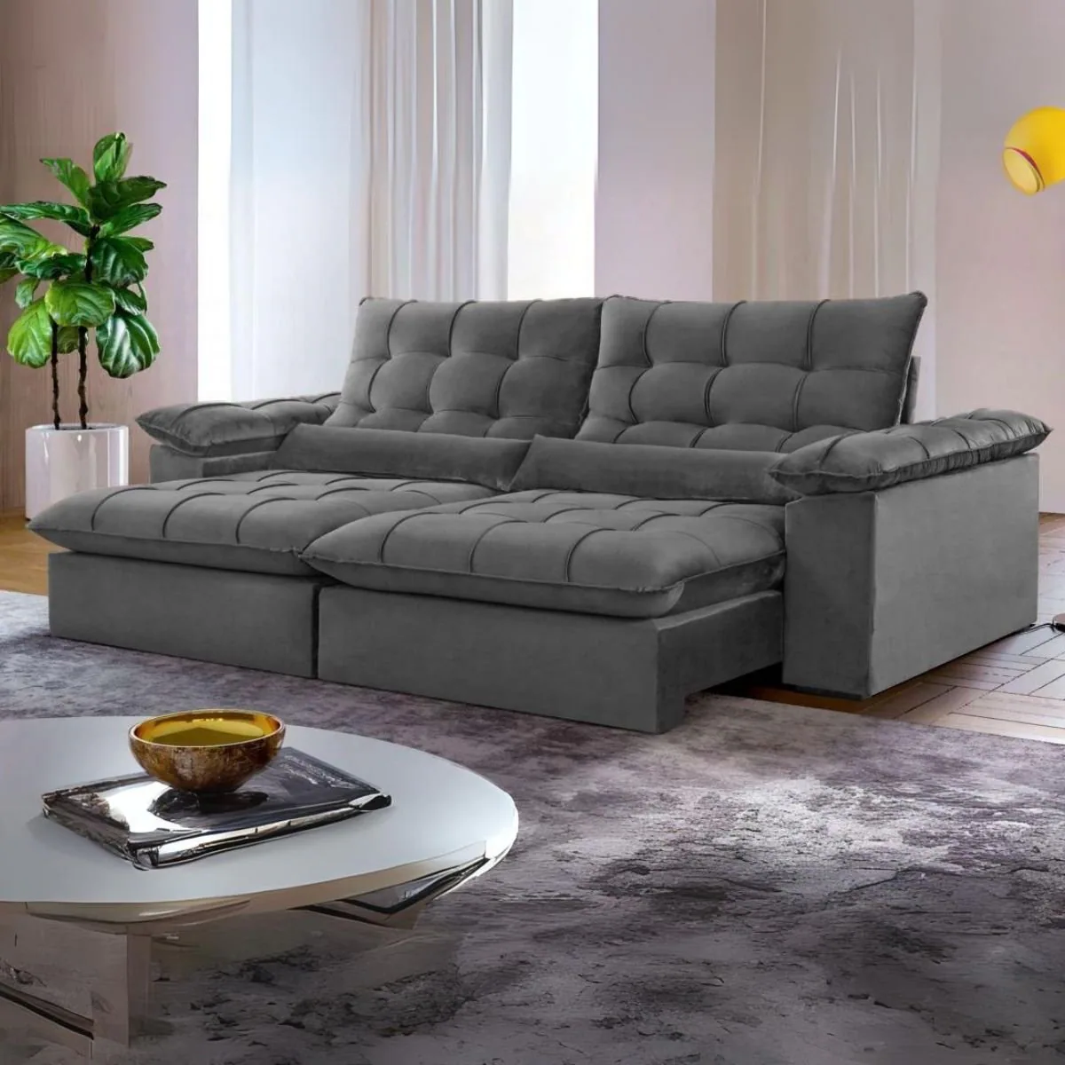 Sofá Retrátil e Reclinável Malibu 250 Cinza – VIVAZ ESTOFADOS