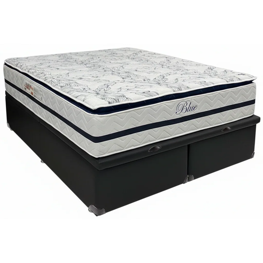 Colchão Queen Blue D33 + Base Box Baú Corino Preto – PAROPAS/BIOSTAR