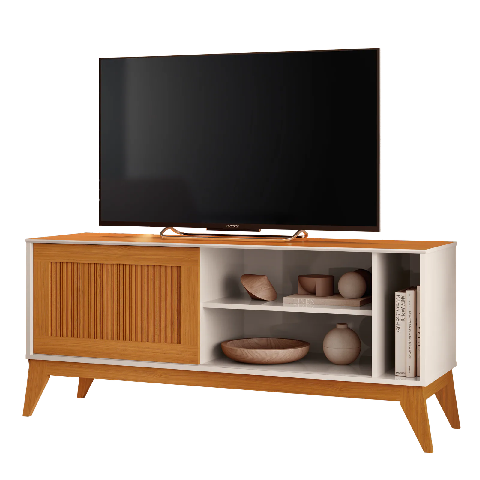 Rack até 55″ Aruba Off White/Cedro – EDN MÓVEIS