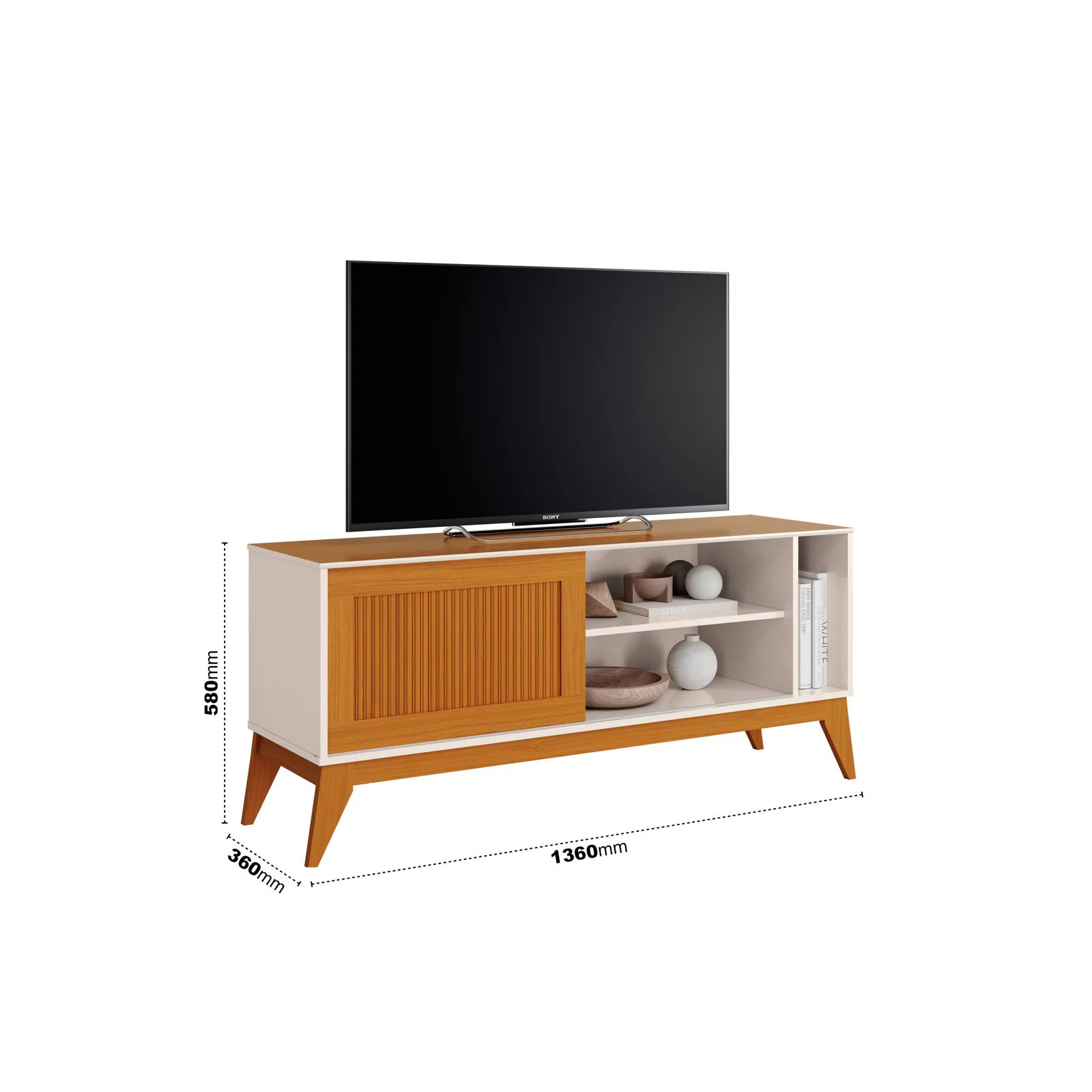 Rack até 55″ Aruba Off White/Cedro – EDN MÓVEIS