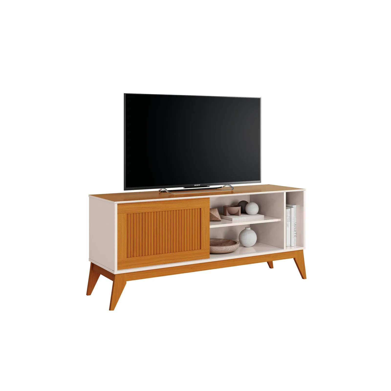 Rack até 55″ Aruba Off White/Cedro – EDN MÓVEIS