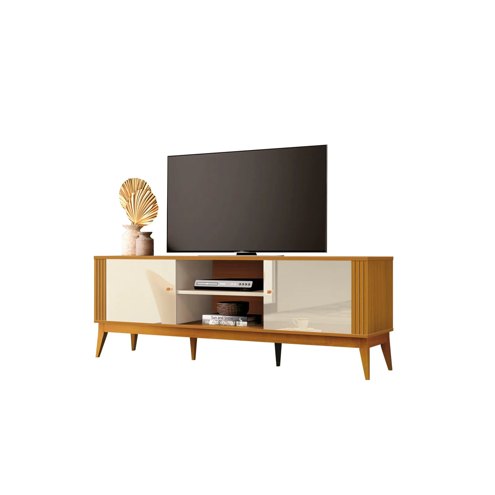 Rack até 60″ Legacy 1.6 Off White/Cedro Natural – EDN MÓVEIS