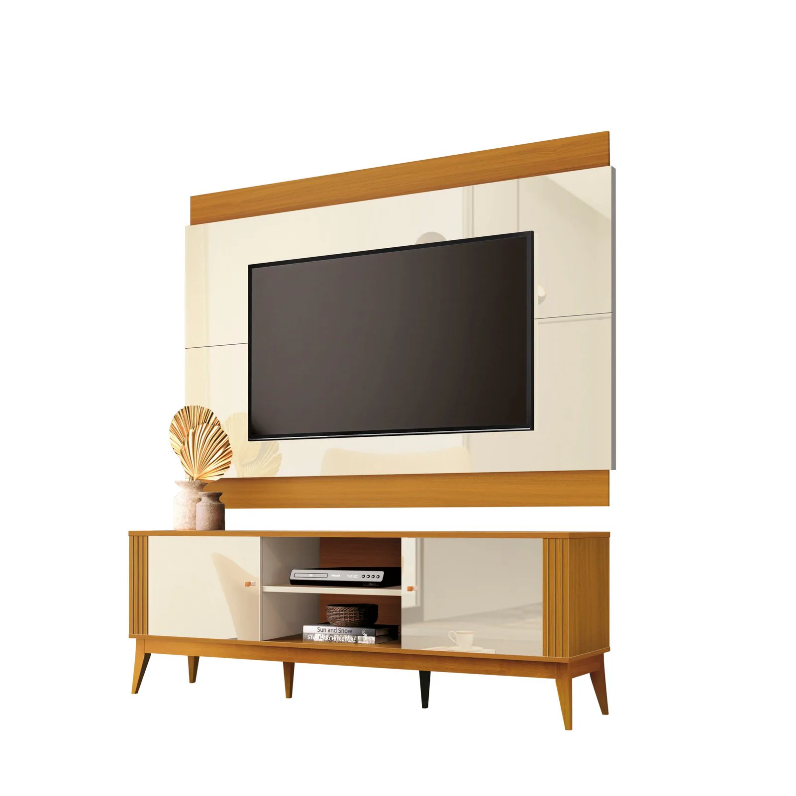 Painel + Rack até 60″ Legacy 1.6 Off White/Cedro Natural – EDN MÓVEIS