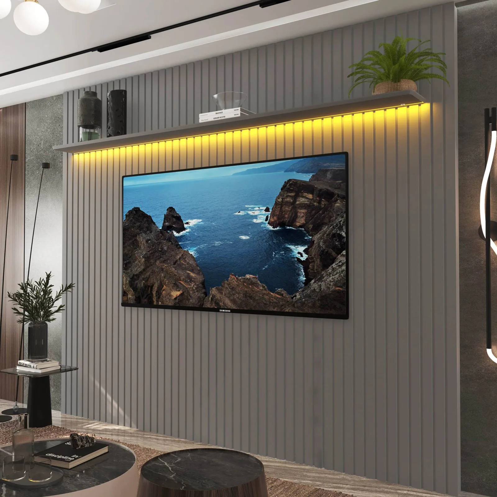 Painel até 85″ Nobre Ripado 230 Cinza – GELIUS