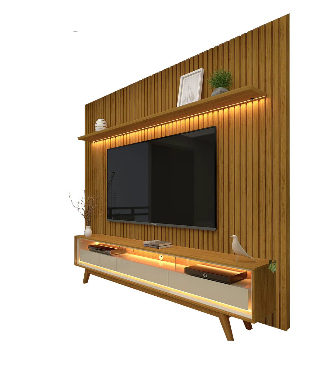 Painel até 85″ Nobre 230 Naturale + Rack Requinte 212 Naturale/Off White – GELIUS