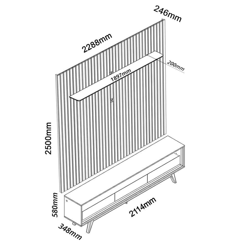 Painel até 85″ Nobre 230 Naturale + Rack Requinte 212 Naturale/Off White – GELIUS
