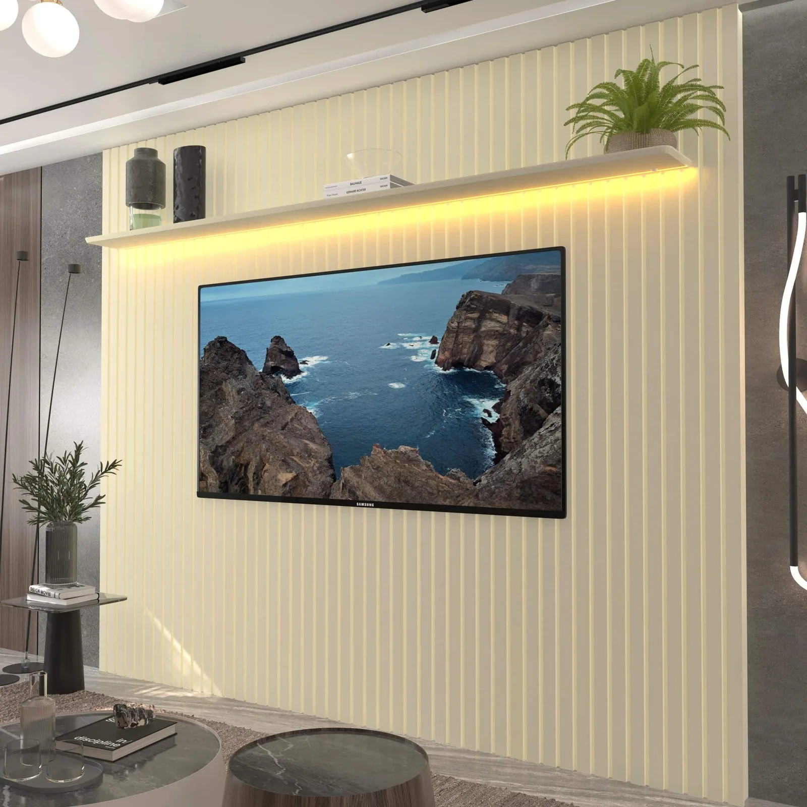 Painel até 85″ Nobre Ripado 230 Off White – GELIUS