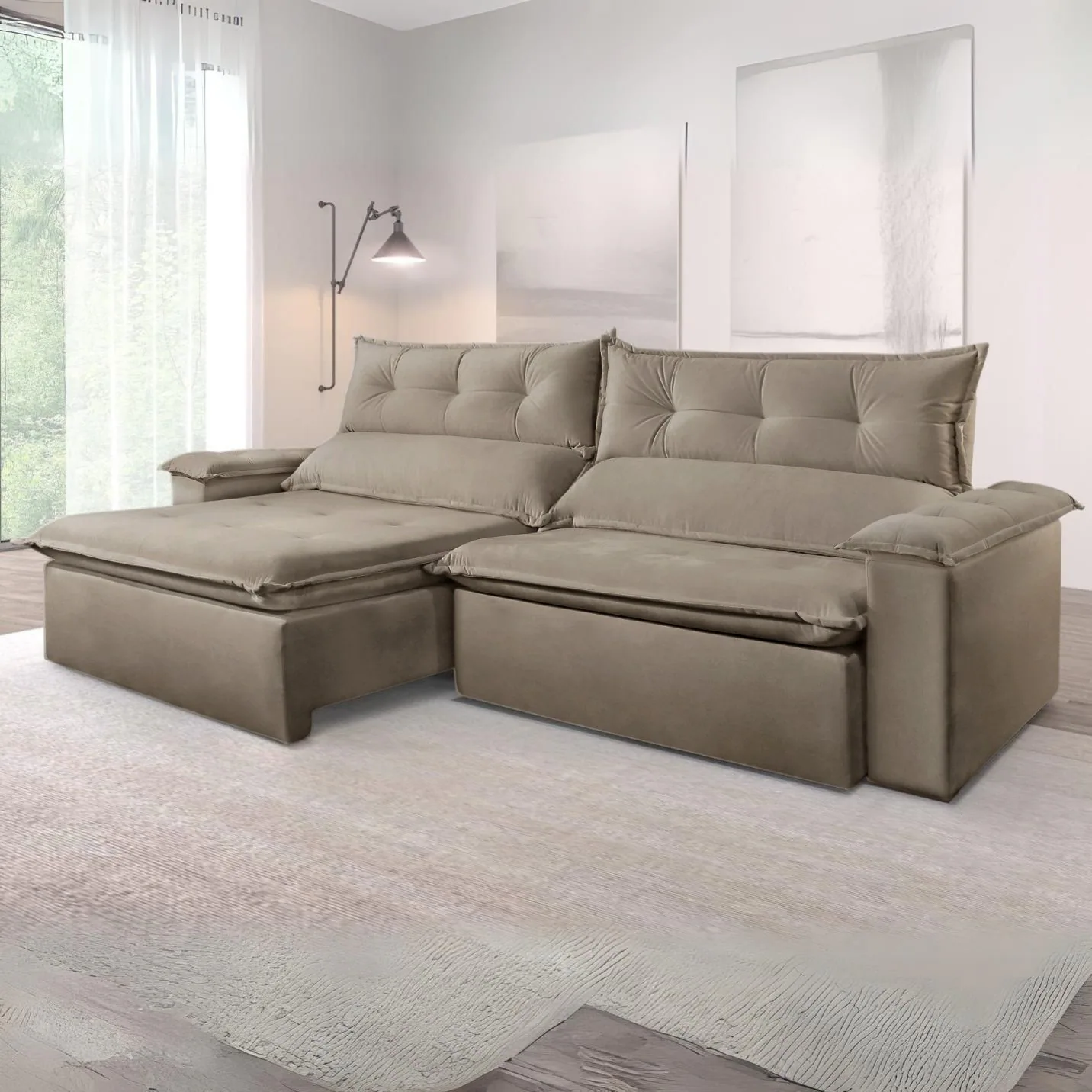 Sofá Retrátil e Reclinável 2,50 m S-102 Veludo Capuccino 1192 – SUPREMA ESTOFADOS