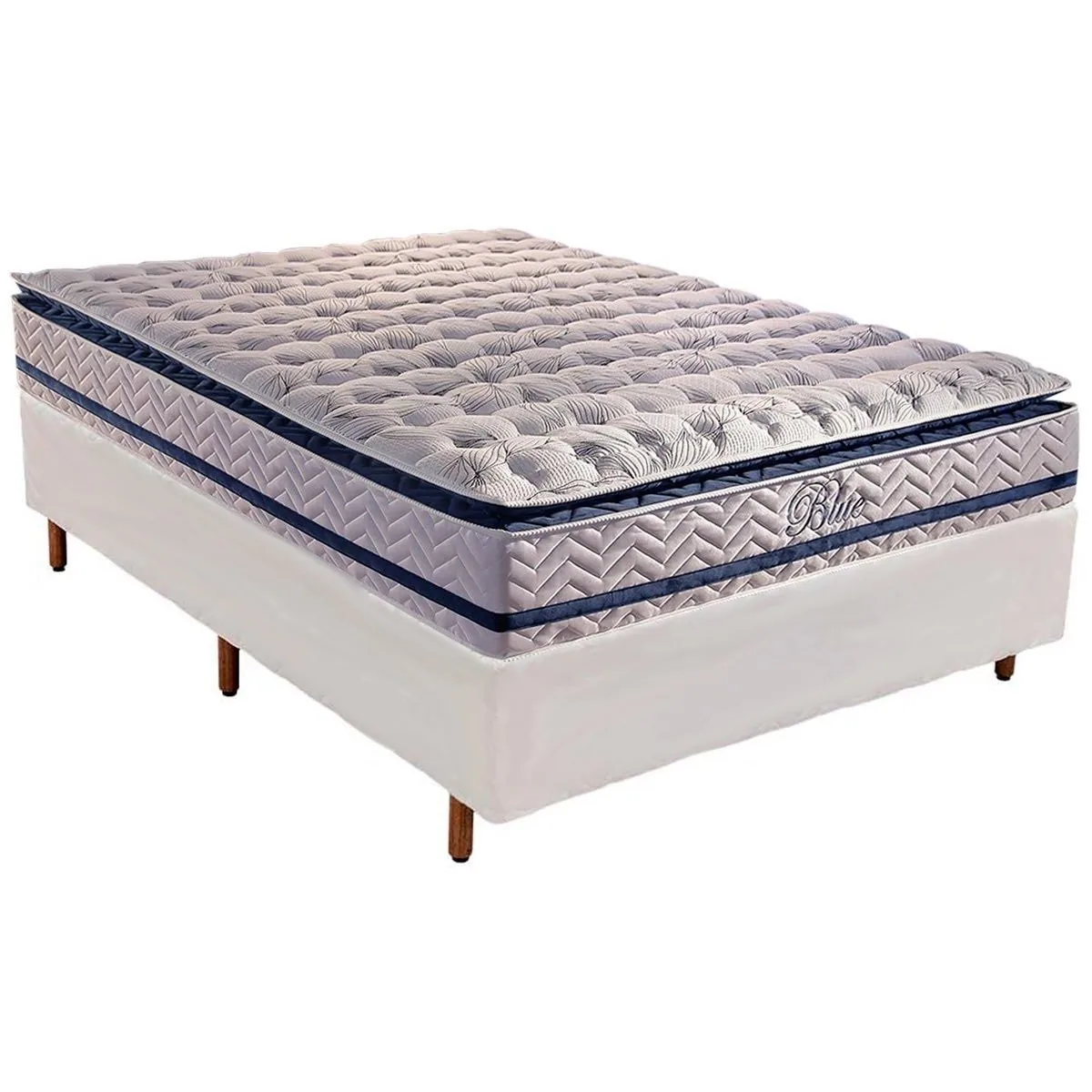 Colchão Casal Blue 32 cm HR33 Molas Ensacadas + Base Simples Corino Branco – PAROPAS + ALTO NÍVEL