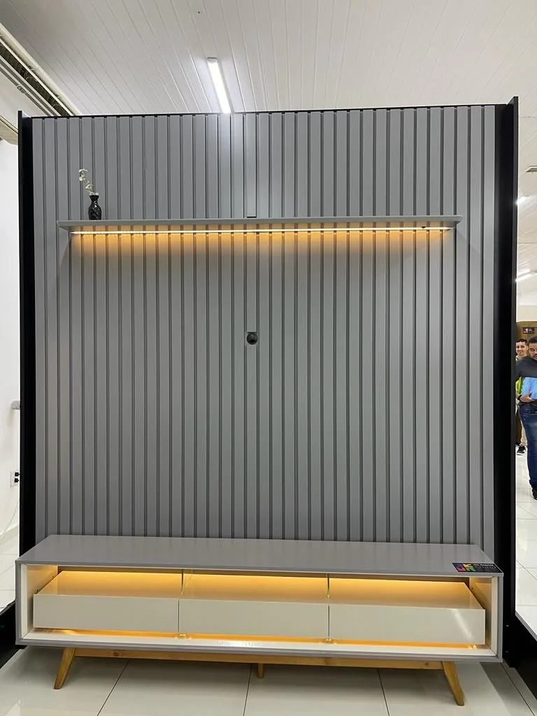 Painel até 85″ Nobre 230 Cinza + Rack Requinte 212 Cinza/Off White – GELIUS
