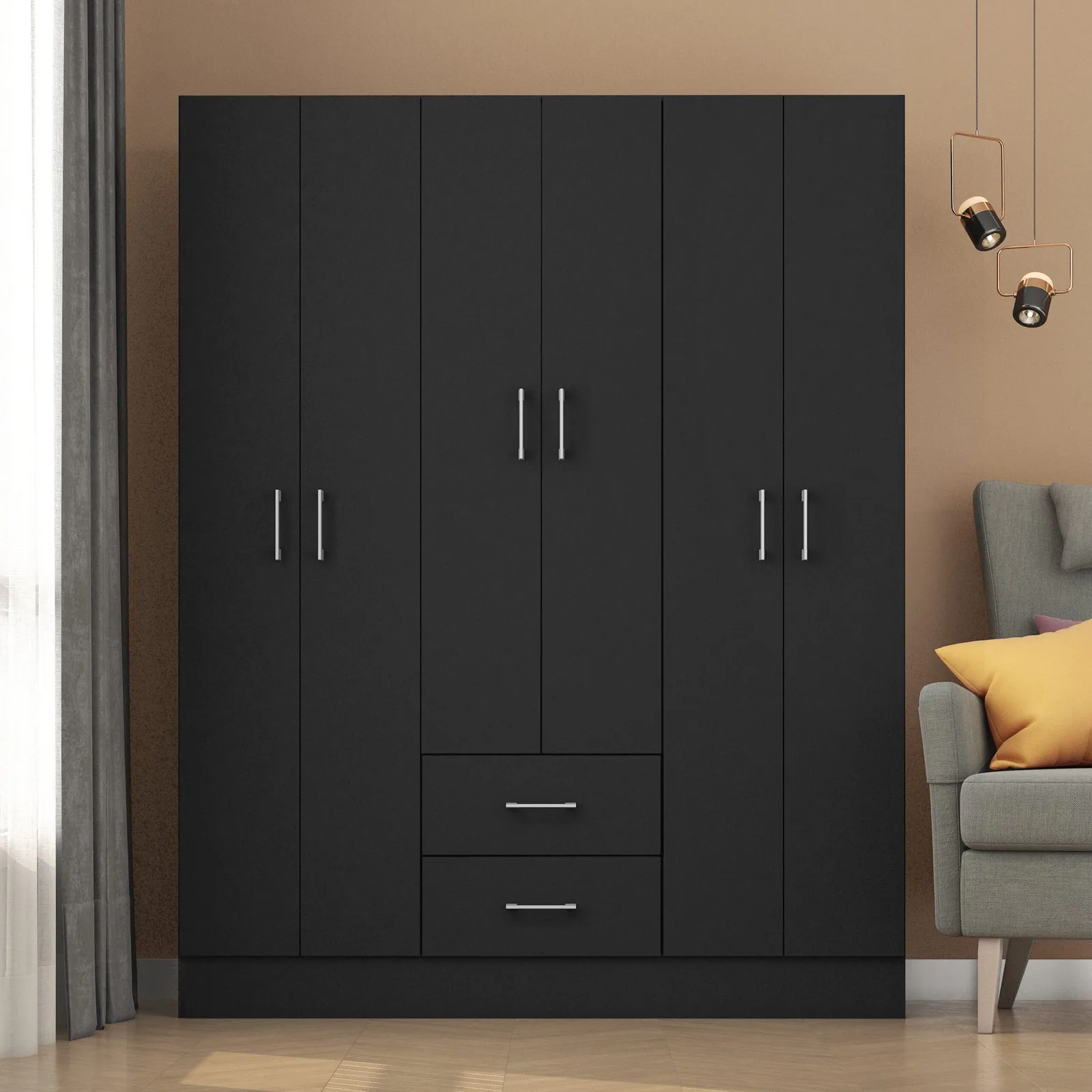 Guarda-Roupa 6 Portas Jamaica 6002 1,34 m Preto – FELLICCI