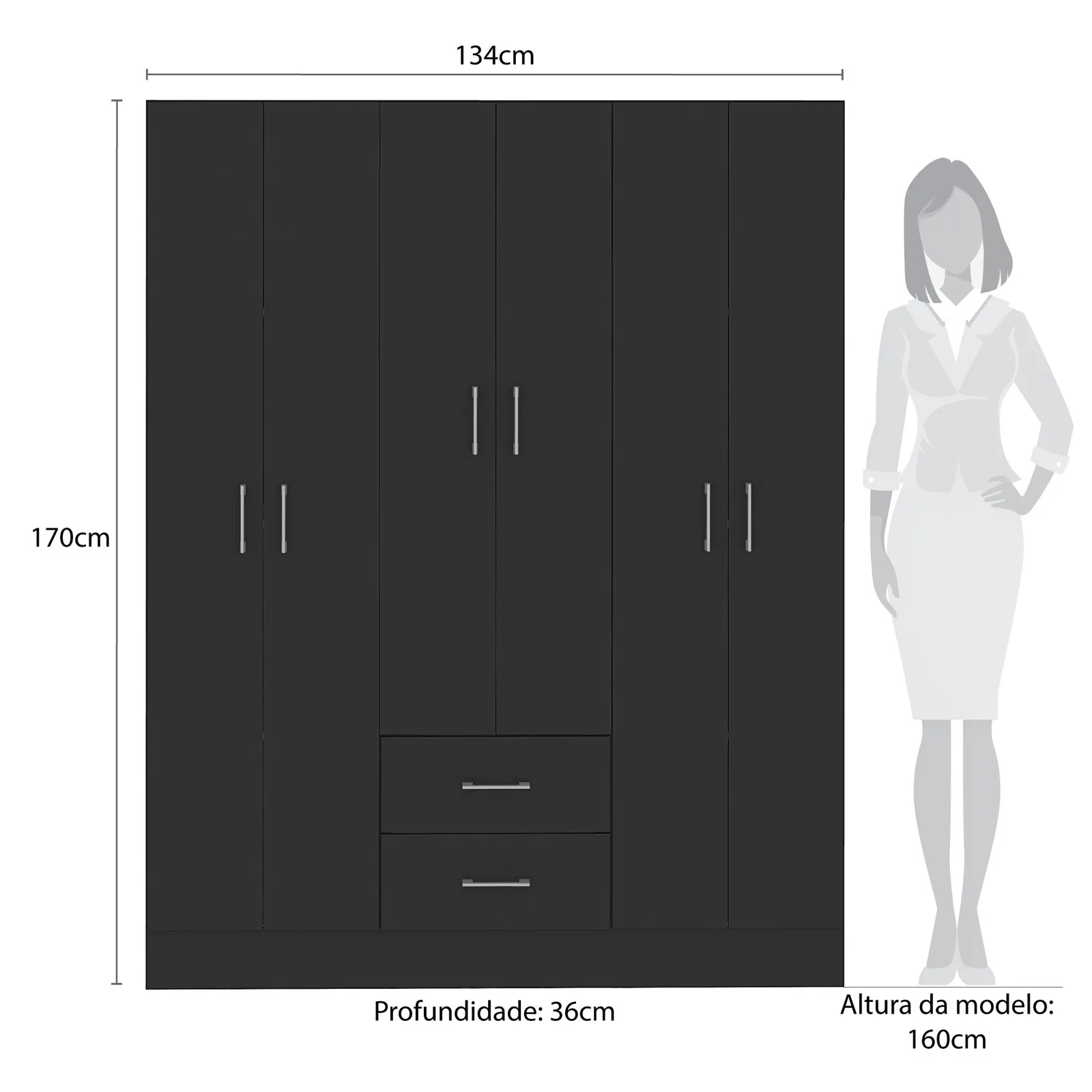 Guarda-Roupa 6 Portas Jamaica 6002 1,34 m Preto – FELLICCI
