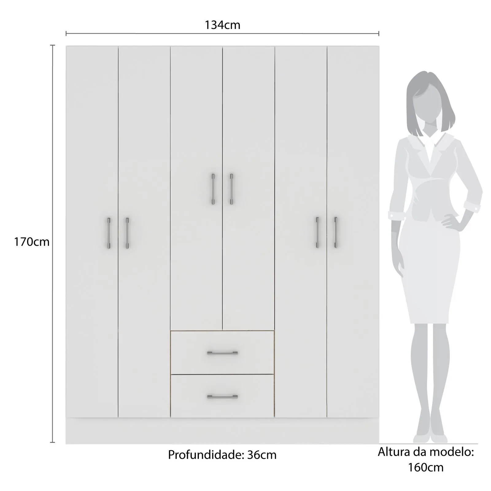 Guarda-Roupa 6 Portas Jamaica 6002 1,34 m Branco – FELLICCI