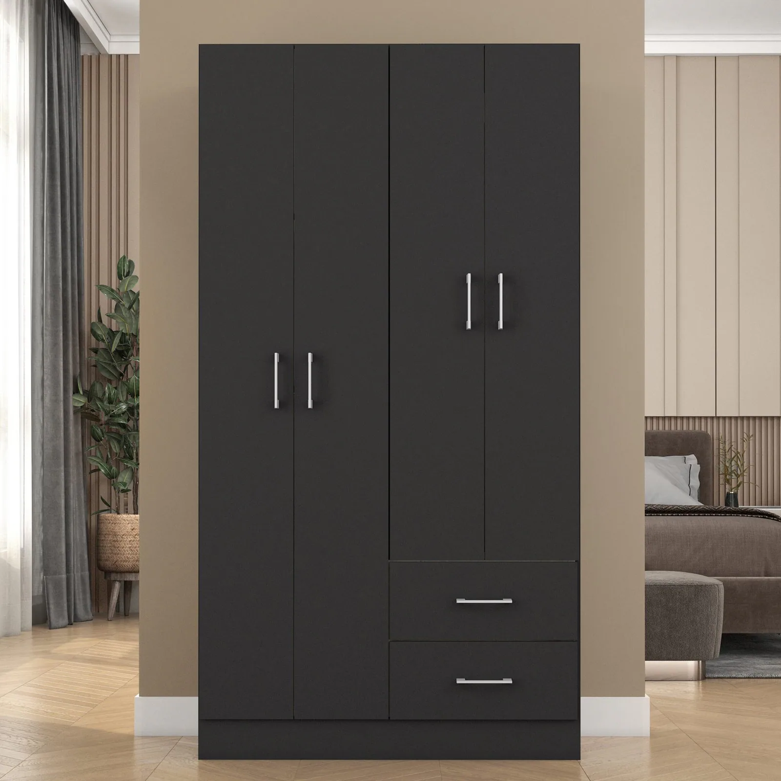 Guarda-Roupa 4 Portas Panamá 4002 0,90 m Preto – FELLICCI