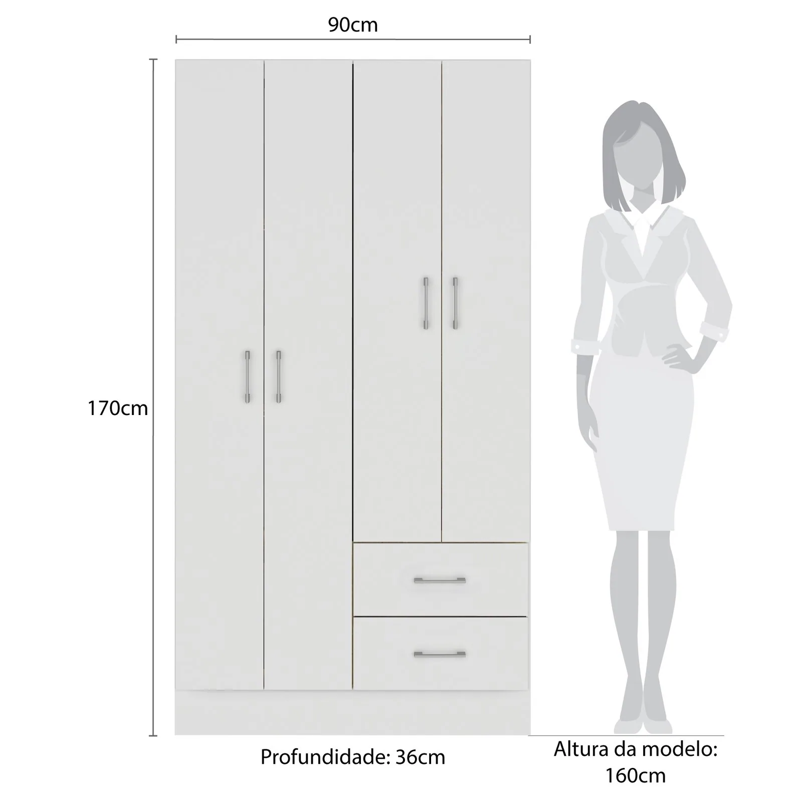 Guarda-Roupa 4 Portas Panamá 4002 0,90 m Branco – FELLICCI