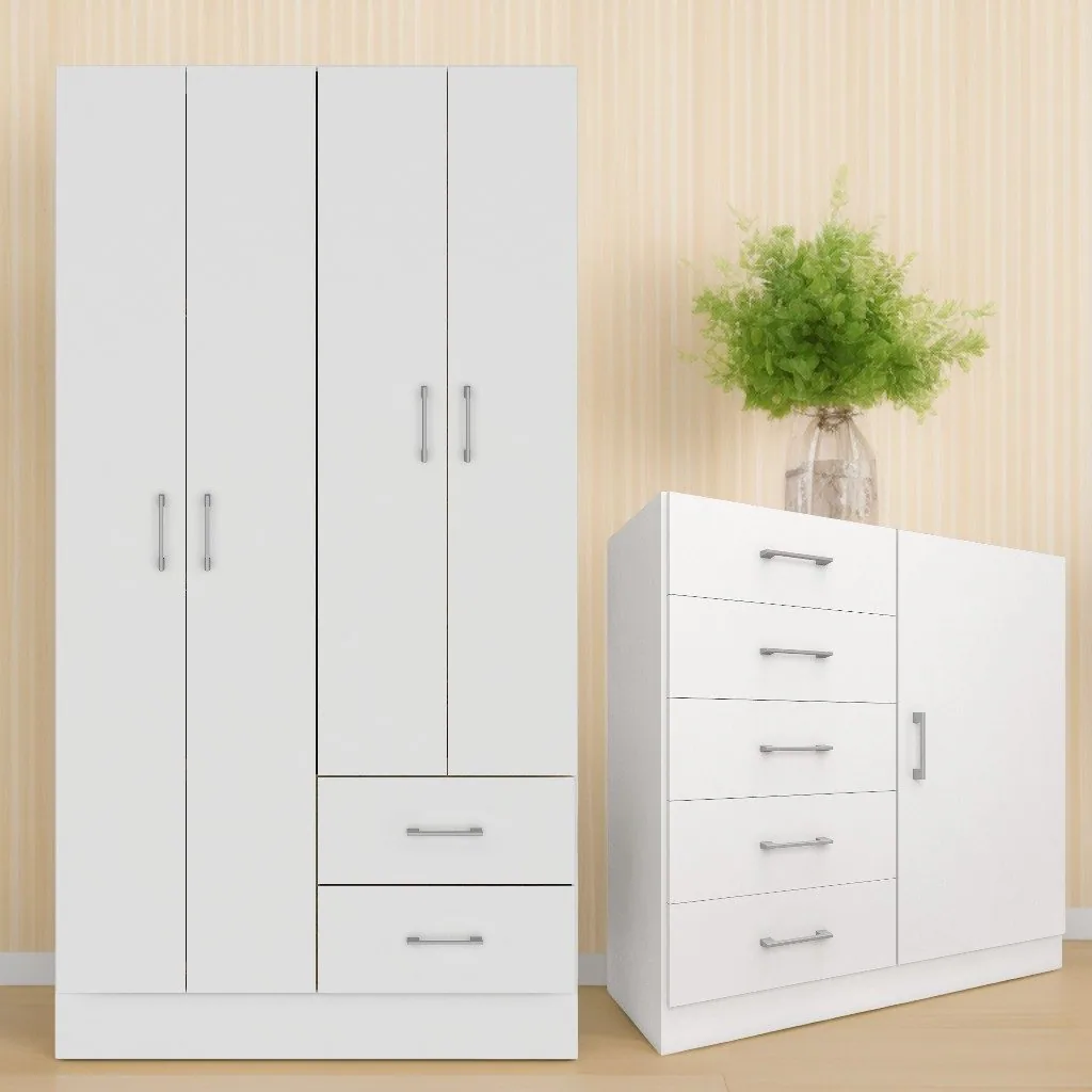 Guarda-Roupa 4 Portas Panamá 4002 + Cômoda 5 Gavetas Sapateira Miami Branco – FELLICCI