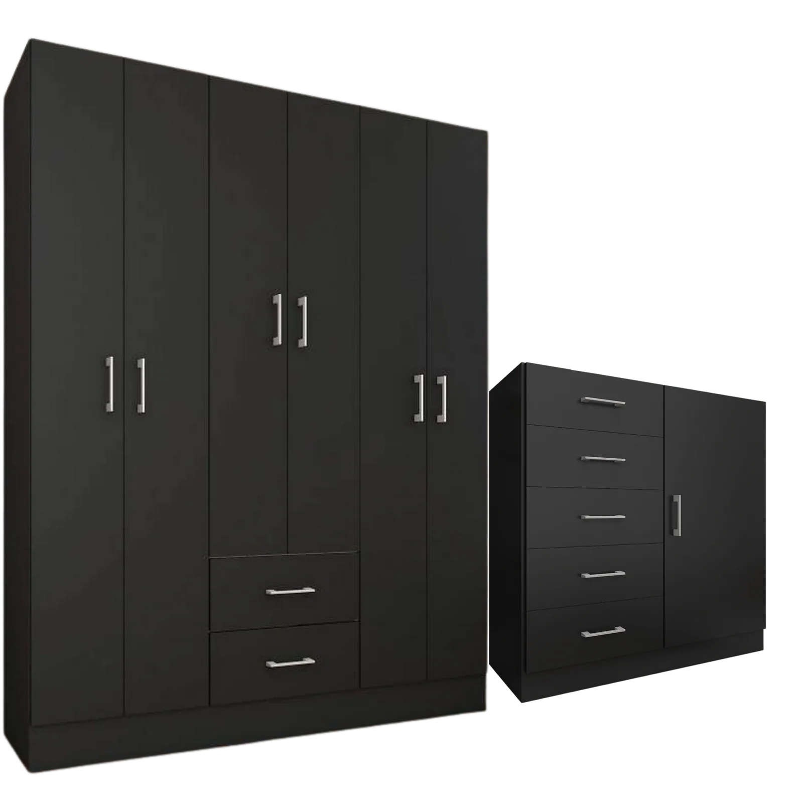 Guarda-Roupa 6 Portas Jamaica 6002 + Cômoda 5 Gavetas Sapateira Miami Preto – FELLICCI